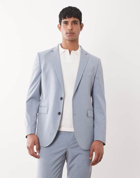 Mango Paris super slim fit suit blazer in light blue - part of a set - view 1