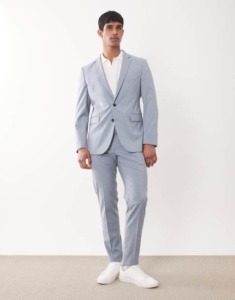 Mango Paris super slim fit suit trouser co-ord in light blue - view 1