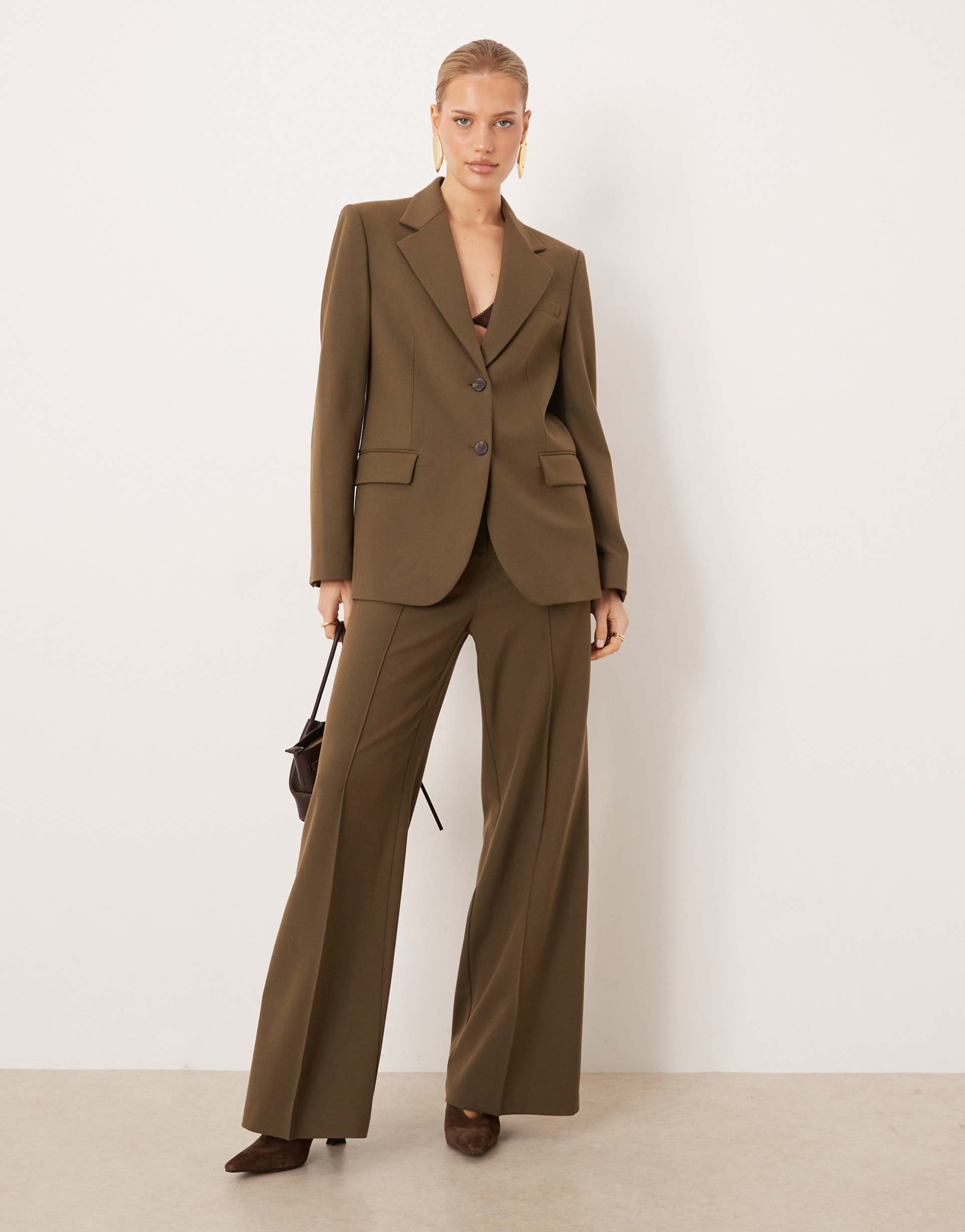 mango paris tailored pants in khaki - part of a set