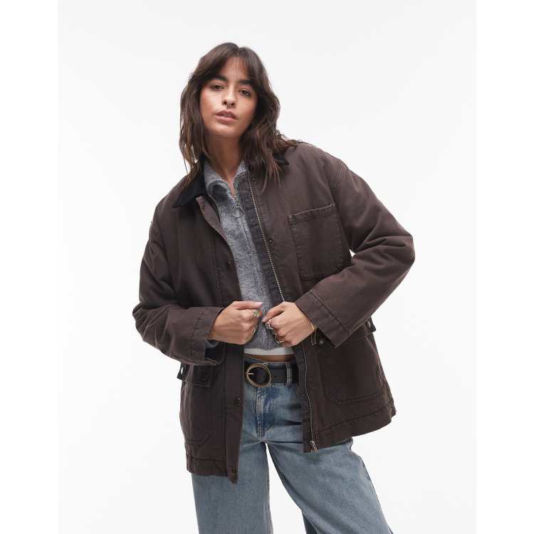 Mango Parka avec col en velours côtelé Rouge foncé ASOS