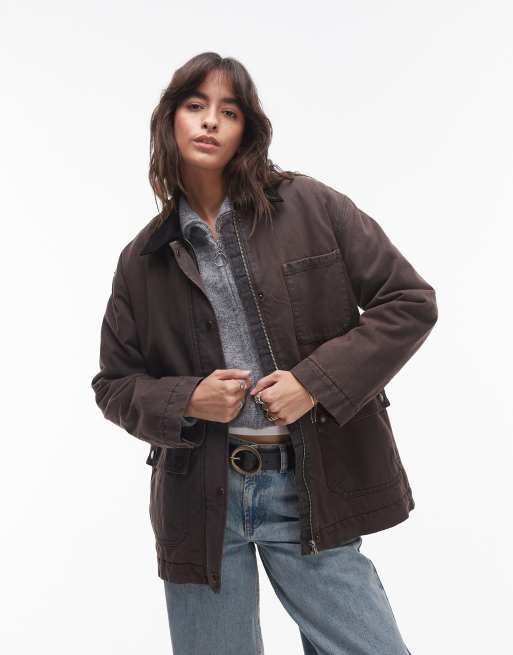 Mango parka with corduroy collar in dark red