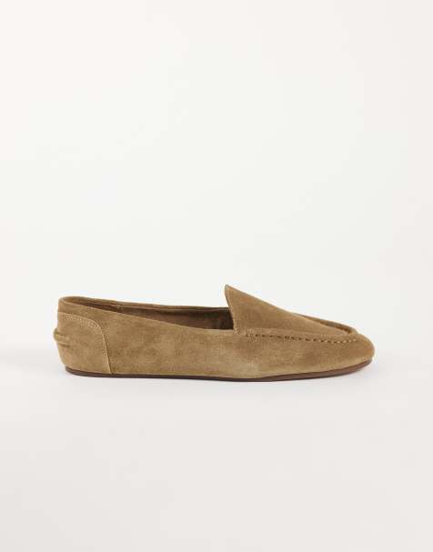 Mango płaskie buty ze skóry w kolorze piaskowym - view 1