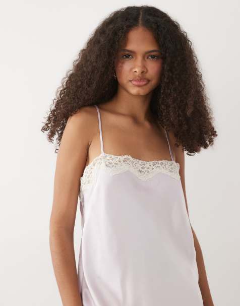 Mango - Pastellyserød cami-top i satin med blonder - view 1