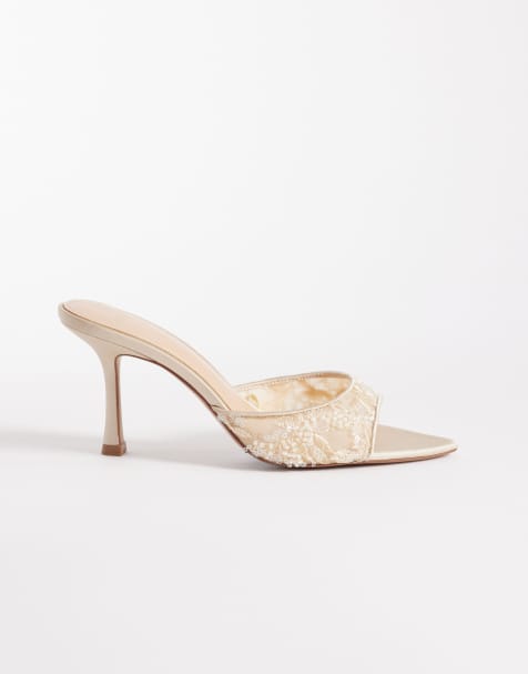 Mango - Pastellyserøde mules med kitten-hæl og broderi - view 1