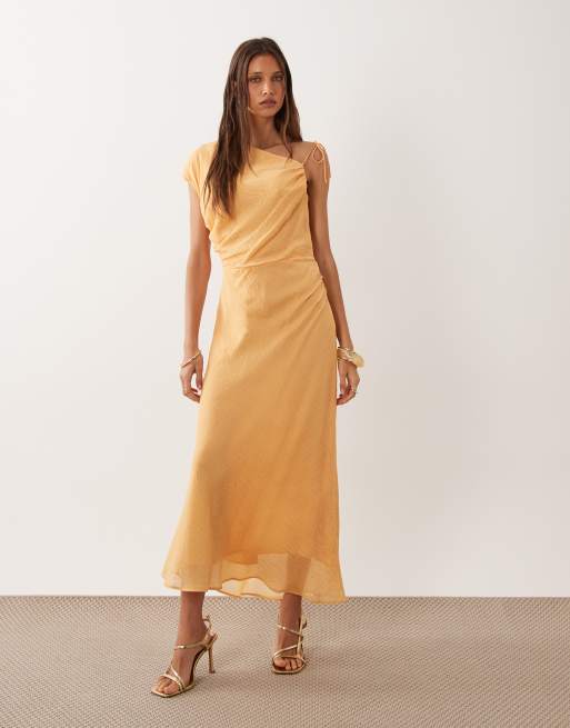 Mango - Pastelorange asymmetrisk maxikjole, 2 af 4