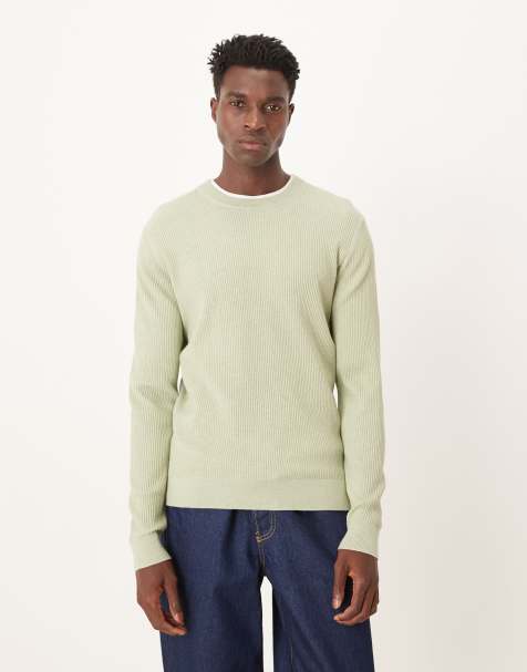Mango cotton mix knitted jumper in pastel green