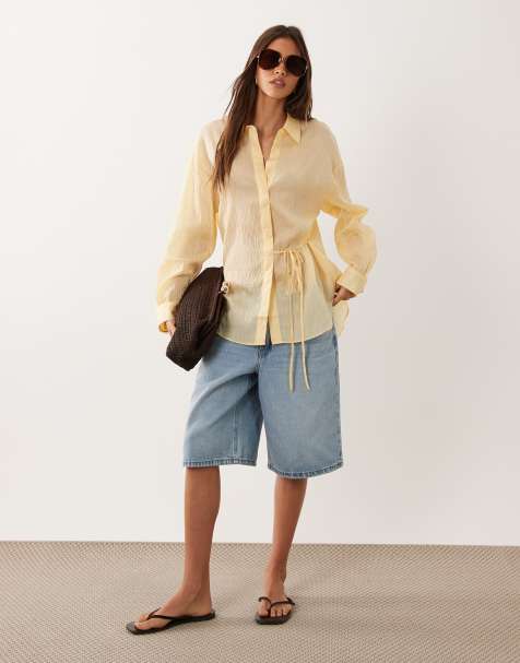 Mango – Pastelowożółta koszula z wiązaniem w talii - view 1