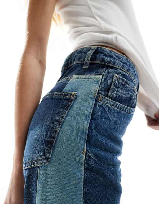 Mango patchwork straight leg jeans in blue, 4 of 5