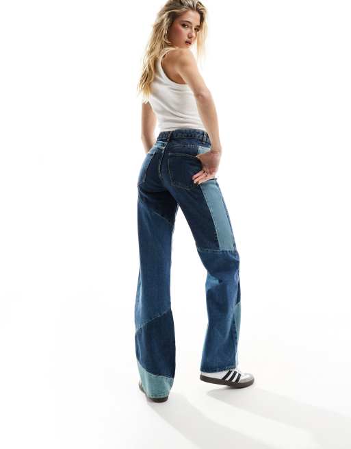 Mango patchwork straight leg jeans in blue, 5 of 5