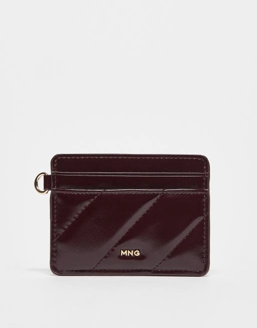 Mango patent leather card holder in cherry red