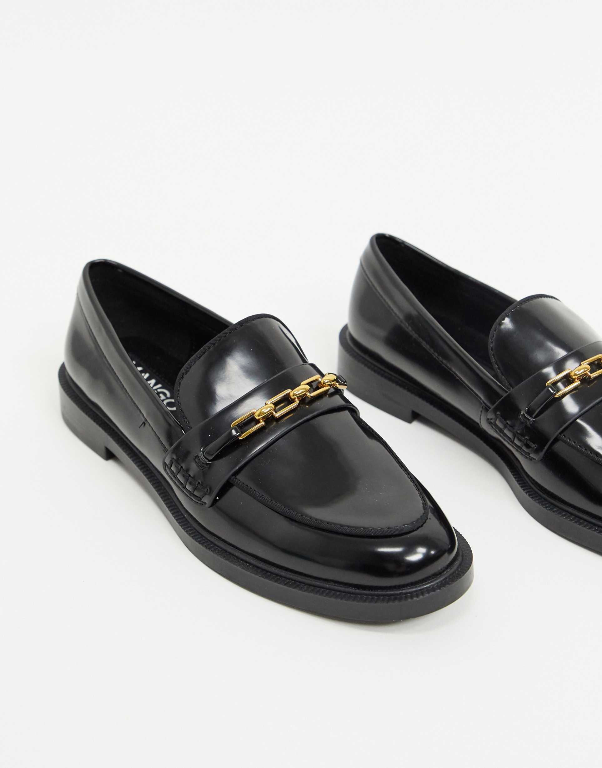 <b>Mango</b> patent <b>loafers</b> in black, 1 of 4.