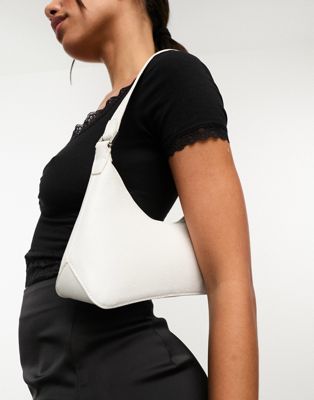 Mango patent PU shoulder bag in white