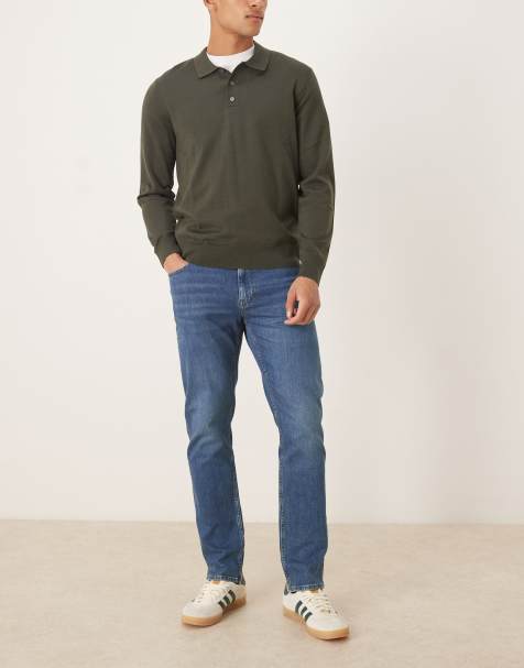 Mango Patrick cotton mix slim jean in mid blue