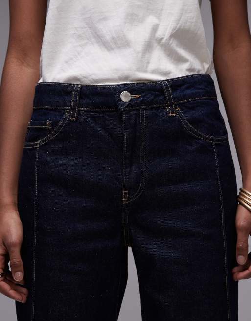 Mango Pauli longline seam front jeans in indigo blue, 4 of 5