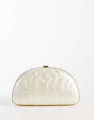 Mango Pearl Detail Clutch Bag In Neutral