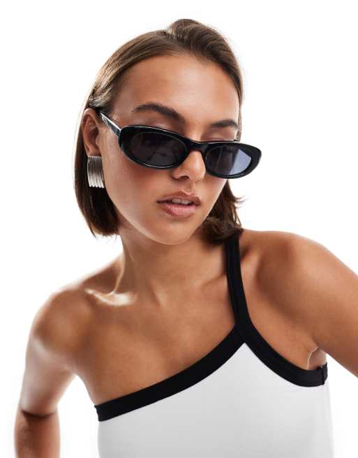 Mango pearlised oval sunglasses in black, 2 of 4