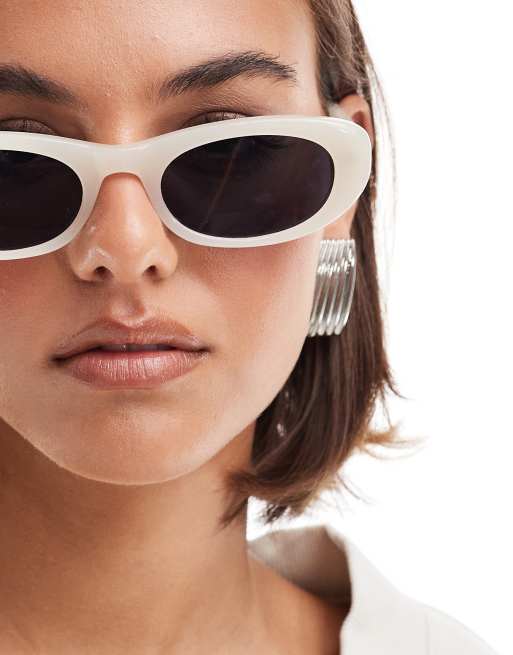 Mango pearlized oval sunglasses in white | ASOS