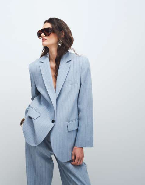 Mango Pedro blazer co-ord in pale blue stripe - view 1