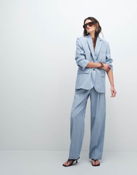 Mango - Pedro - Coordinato con blazer e pantaloni sartoriali blu pallido a righe - view 1