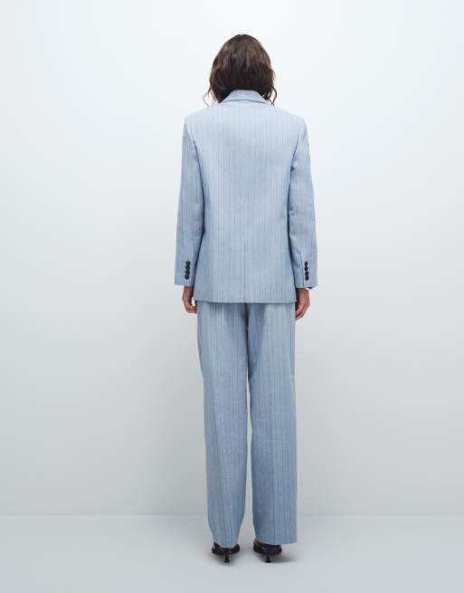 Mango - Pedro - Elegante gestreepte broek met rechte pijpen in lichtblauw, deel van co-ord set, 3 van 12
