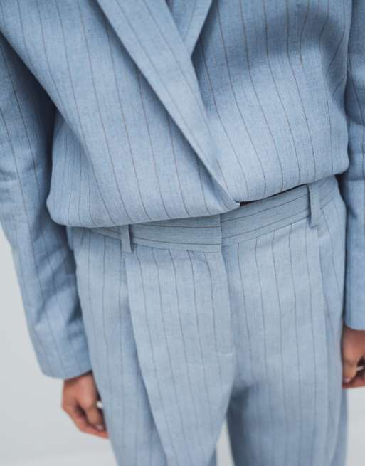Mango - Pedro - Elegante gestreepte broek met rechte pijpen in lichtblauw, deel van co-ord set, 4 van 12