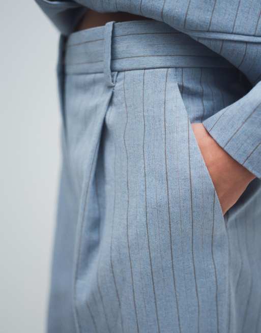 Mango - Pedro - Elegante gestreepte broek met rechte pijpen in lichtblauw, deel van co-ord set, 5 van 12
