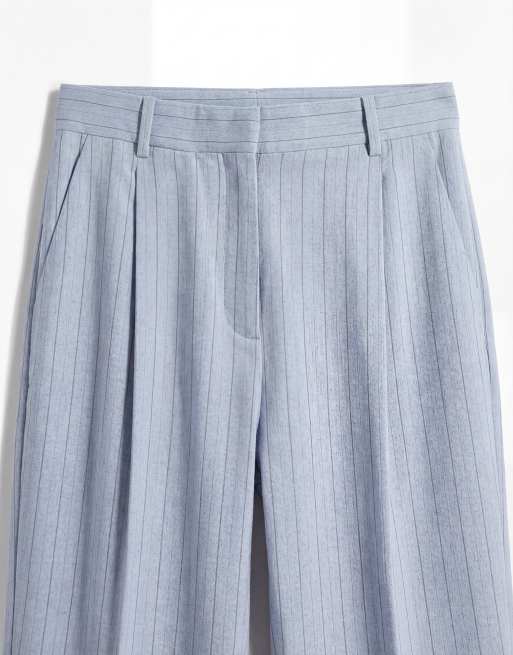 Mango - Pedro - Elegante gestreepte broek met rechte pijpen in lichtblauw, deel van co-ord set, 8 van 12
