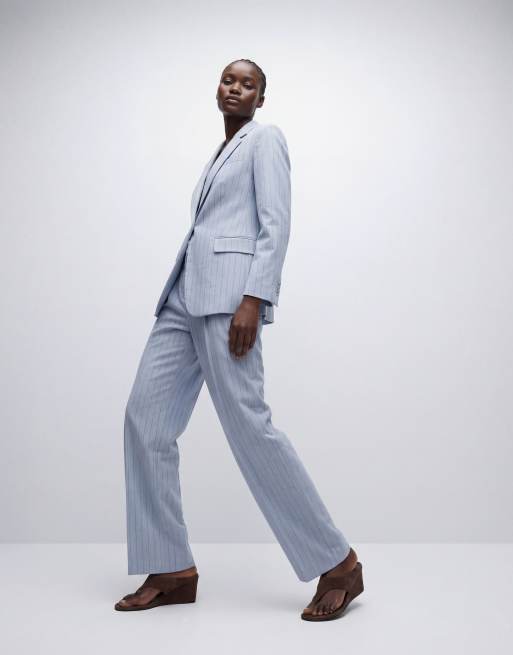Mango - Pedro - Elegante gestreepte broek met rechte pijpen in lichtblauw, deel van co-ord set, 9 van 12