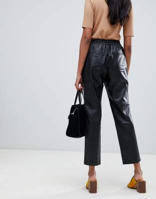 faux leather drawstring trousers
