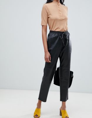 black leather pants with lace up sides