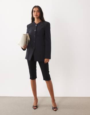 Mango Pencil Collarless Blazer In Blue