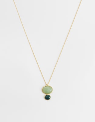Mango Pendant Necklace With Green Stones In Gold