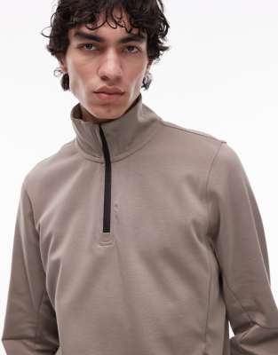 Mango performance breathable half zip jumper in tan-Brown