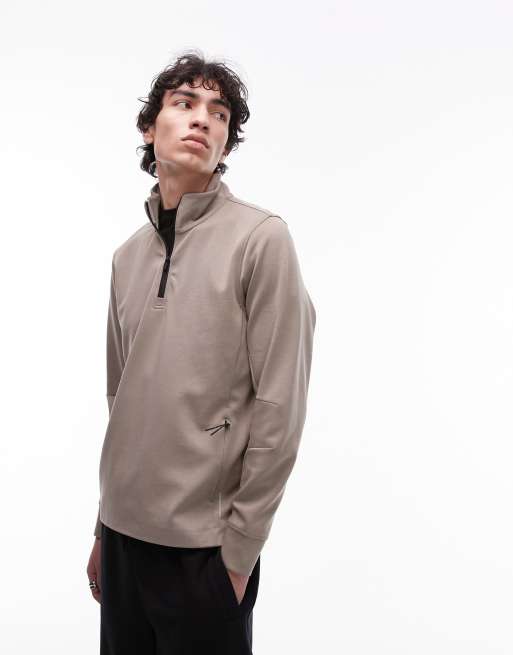 Mango performance breathable half zip sweater in tan | ASOS