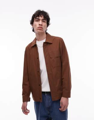 performance breathable shacket in rust-Brown