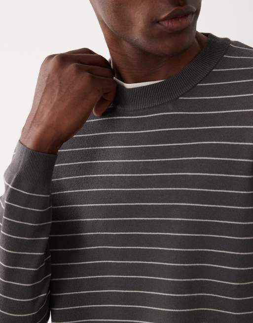 Mango - Performance - Gebreide gestreepte sweater in antracietgrijs, 3 van 5