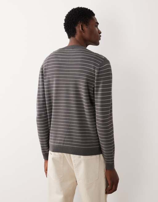 Mango - Performance - Gebreide gestreepte sweater in antracietgrijs, 5 van 5