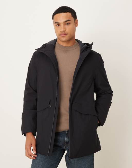 Mango Performance hooded rain jacket in navy ASOS