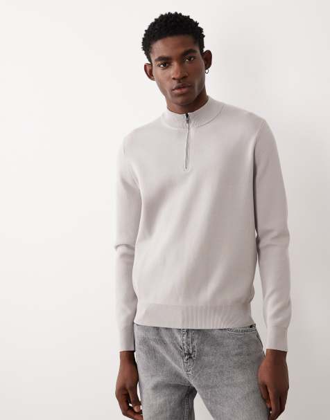 Mango performance quarter zip jumper in stone grey - view 1