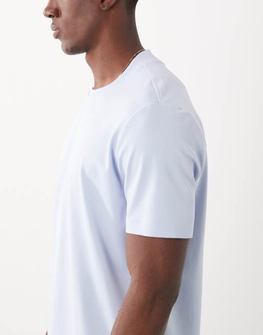Mango performance striped crew neck T-shirt in pale blue, 4 of 5