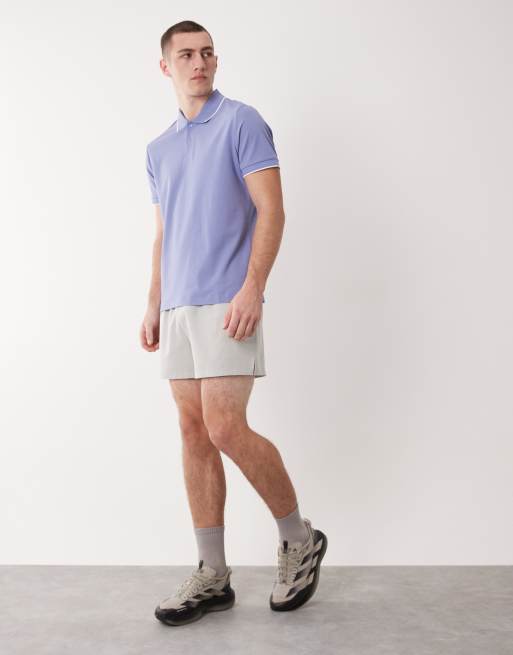 Mango performance thermo-regulating polo t-shirt with contrast trim in pale blue, 2 of 5