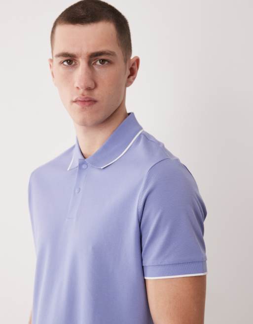 Mango performance thermo-regulating polo t-shirt with contrast trim in pale blue, 4 of 5