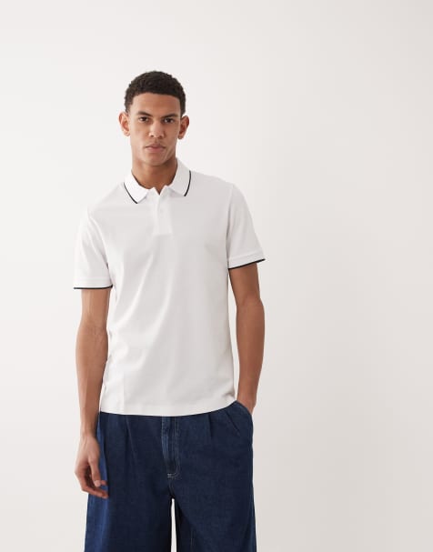 Mango performance thermo-regulating polo t-shirt with contrast trim in white - view 1