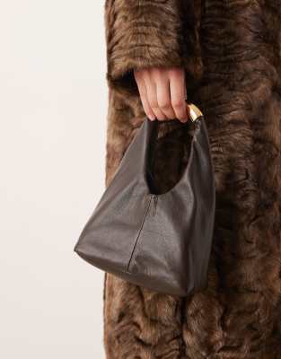 Mango - Petit sac à main à détail doré - Marron chocolat-Brown