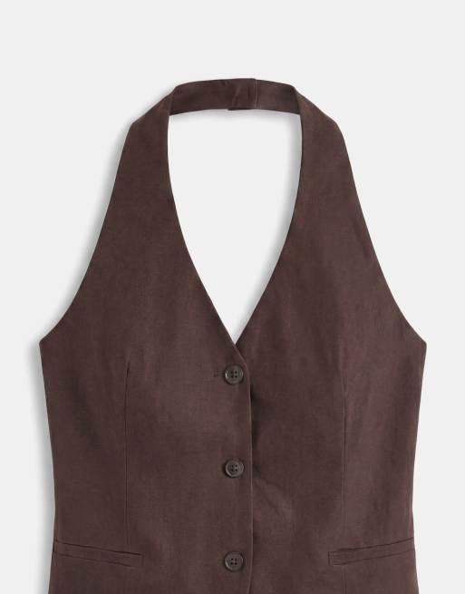 Mango - Petunia - Mouwloos gilet met halternek in bruin, deel van co-ord set, 7 van 8