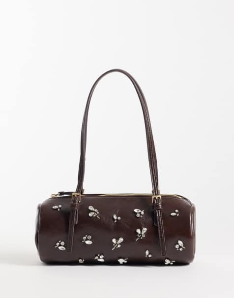 Mango piccola borsa bowling con applicazioni marrone - view 1