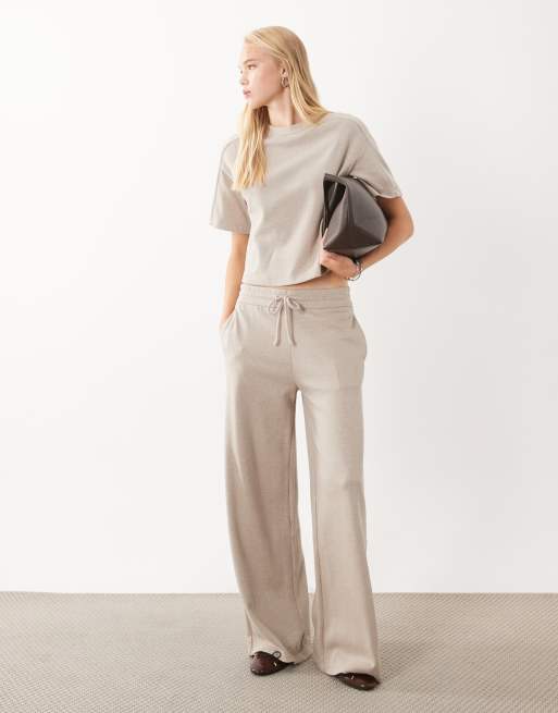 Mango Pico cotton mix t-shirt co-ord in beige, 3 of 4