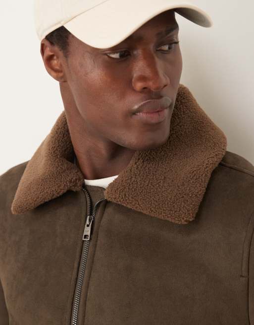 Mango – Pilotenjacke in Braun mit kontrastierendem Kunstfellfutter