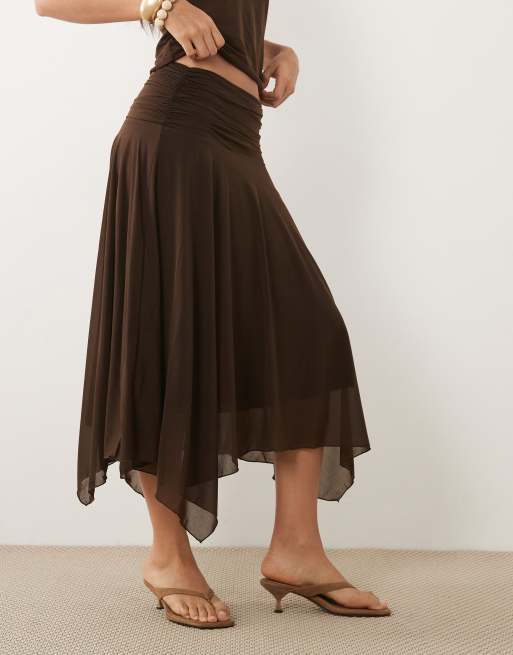 Mango Pini hanky hem maxi skirt co-ord in chocolate brown, 2 of 5