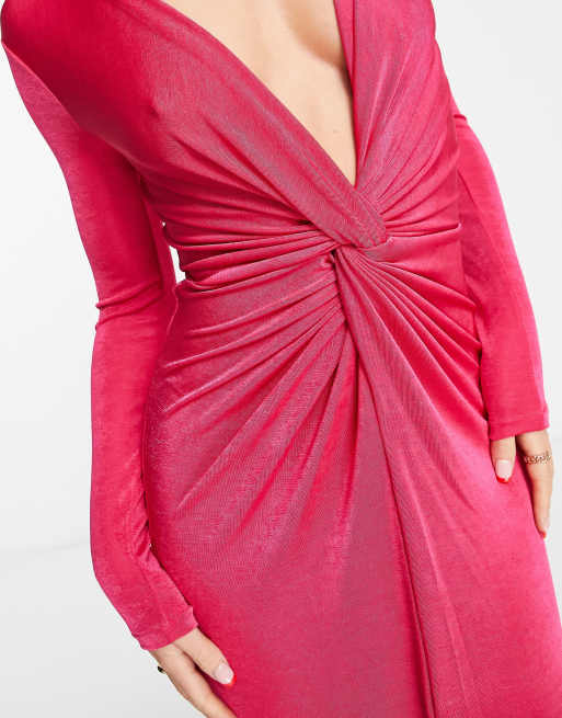 Mango - Pink midikjole i slinky-stof med rynker foran, 4 af 4